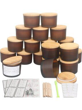 20 Pack 4oz Frosted Amber Glass Candle Jars with Lids - DIY Candle Making Kit